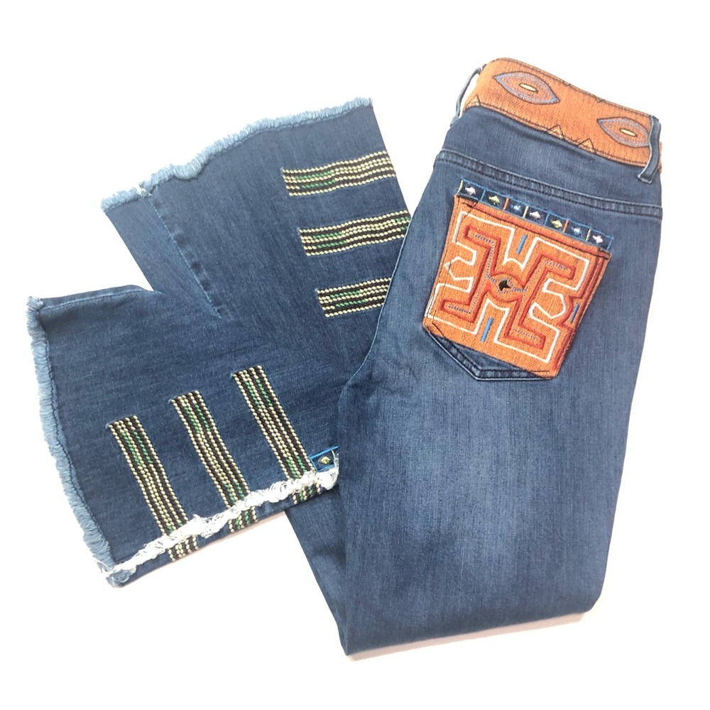 Nicole Miller Artelier Flare Embroidered Jeans 27 - Picture 2 of 12